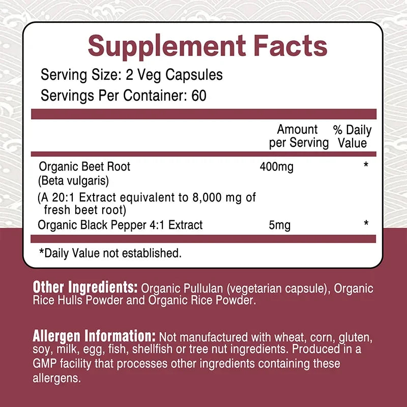 Beet Root Capsules - Heart Support, Promotes Blood Circulation, Supports Blood Pressure, Digestive, Immune System