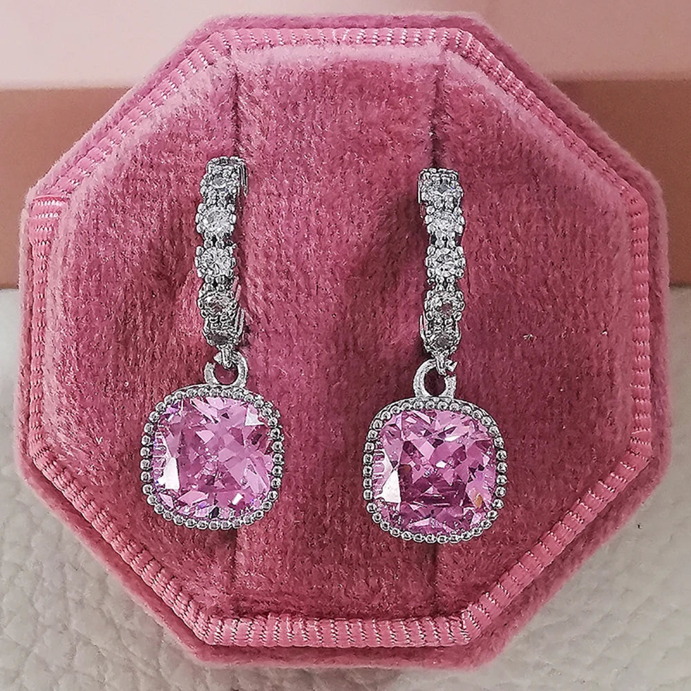 2023 New Arrivals Fashion Luxury silver color korean Zircon Stud Pink Earing Earrings For Women Girl Party Gift Jewelry Z7