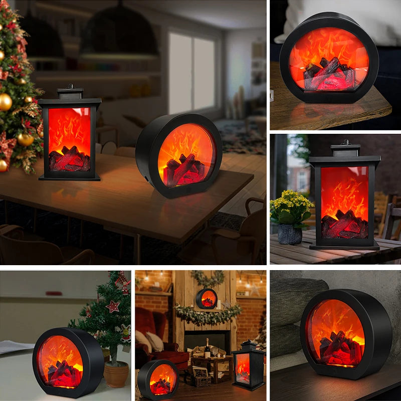 Fireplace Decorative Lantern Night Light For Party Christmas Holiday LED Simulation Log Flame Effect Home Gift Decor Lighting