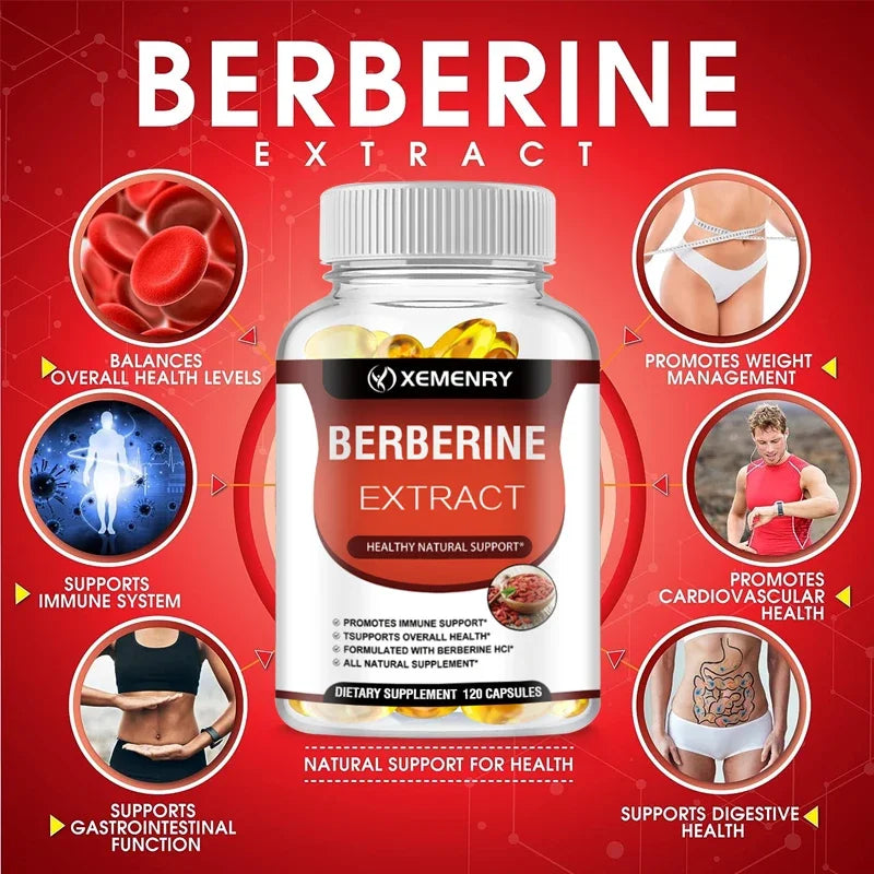 Berberine Capsules - Supports Bone and Cardiovascular Health, Promotes Metabolism, Anti-oxidation, and Enhances Immunity