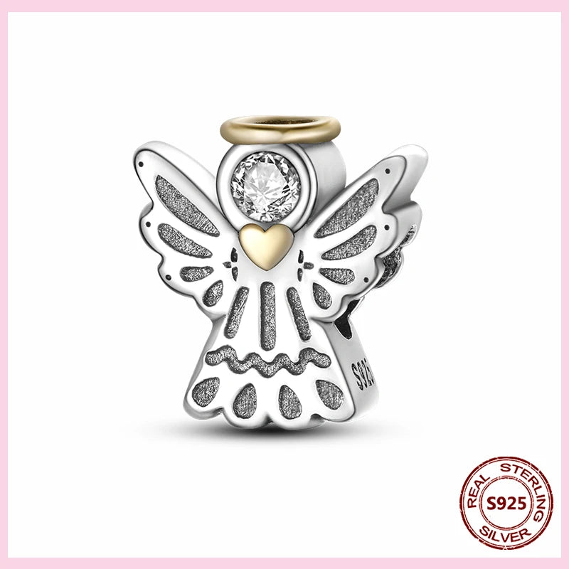 PAMELA 925 Sterling Silver Angel God Of Love Charms Wing Beads DIY For Original Pendant Bracelets Feather Jewelry For Women Gift
