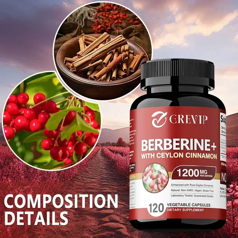 Berberine with Ceylon Cinnamon Capsules - Supports Heart Health, Gastrointestinal Health, Digestion Support, Immune Support