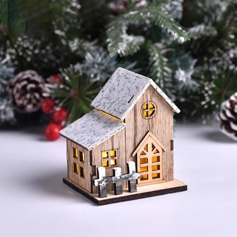 Christmas LED Light Wooden House Luminous Cabin Merry Christmas Decorations for Home DIY Xmas Tree Ornaments Kids Gifts New Year