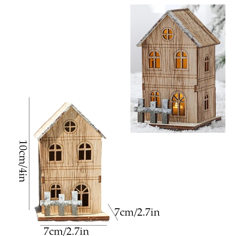 Christmas Decorations Christmas LED Light Wooden House Luminous Cabin Table Ornaments Night Lamp for Home New Year Kids Gifts