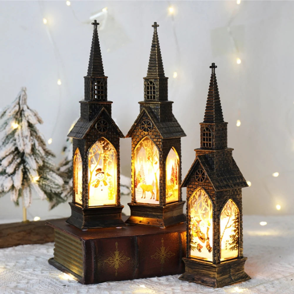 Christmas Glowing House Light Desktop Santa Claus Snowman Fairy Light Lantern for Home Navida Light Xmas Neol 2025 Desktop Decor