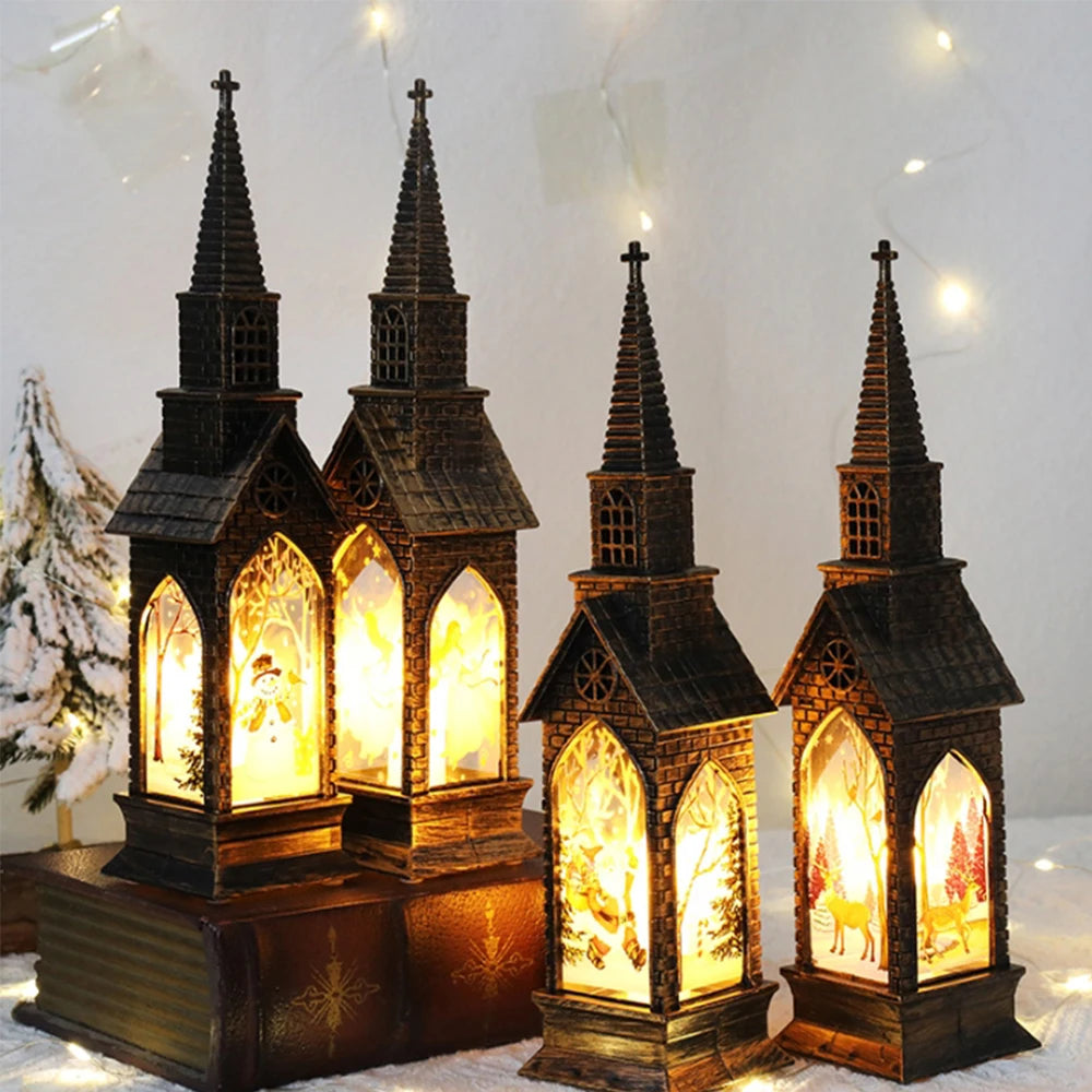 Christmas Glowing House Light Desktop Santa Claus Snowman Fairy Light Lantern for Home Navida Light Xmas Neol 2025 Desktop Decor