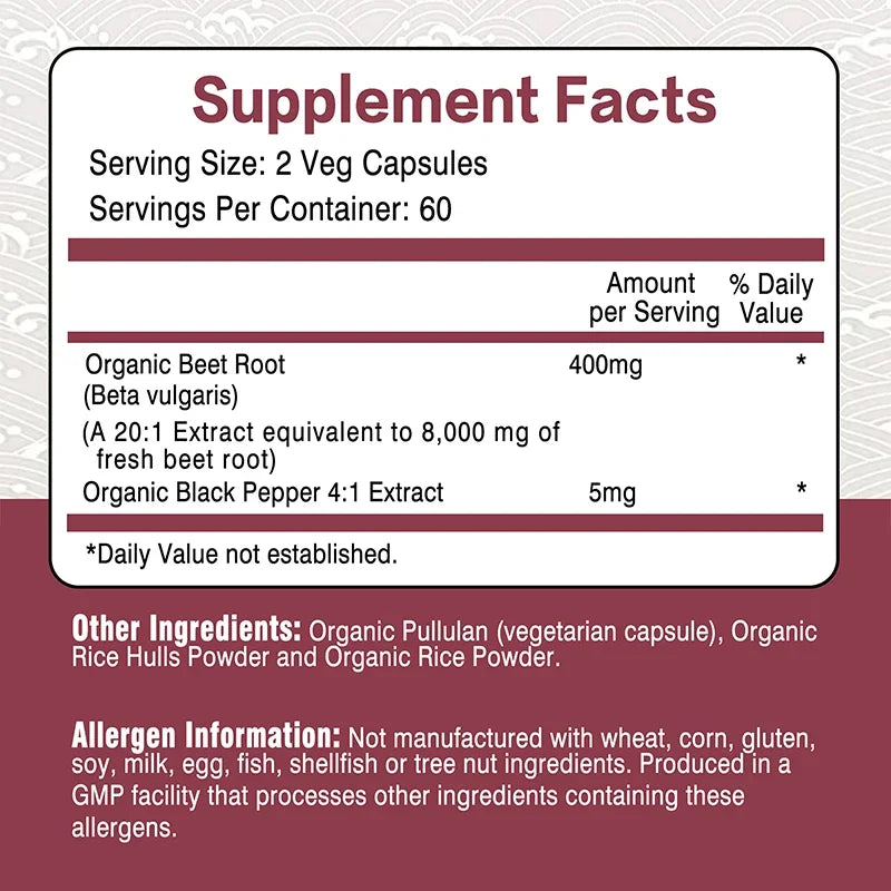 Beet Root Capsules - Supports Blood Pressure, Athletic Performance, Digestive, Immune System