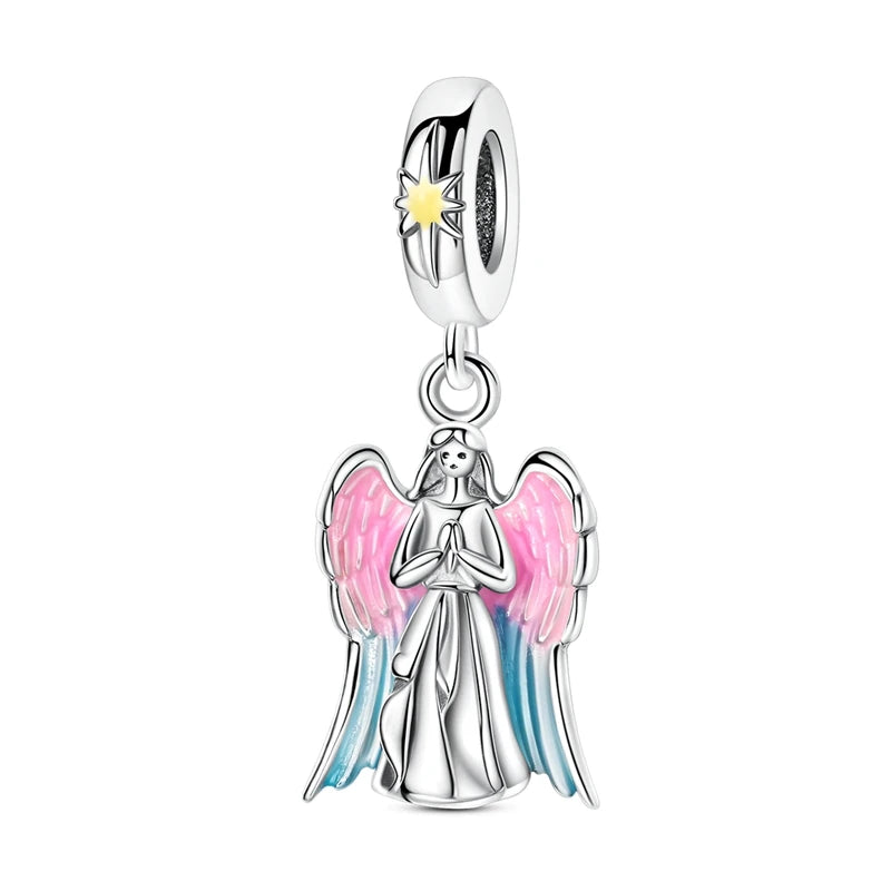 PAMELA 925 Sterling Silver Angel God Of Love Charms Wing Beads DIY For Original Pendant Bracelets Feather Jewelry For Women Gift