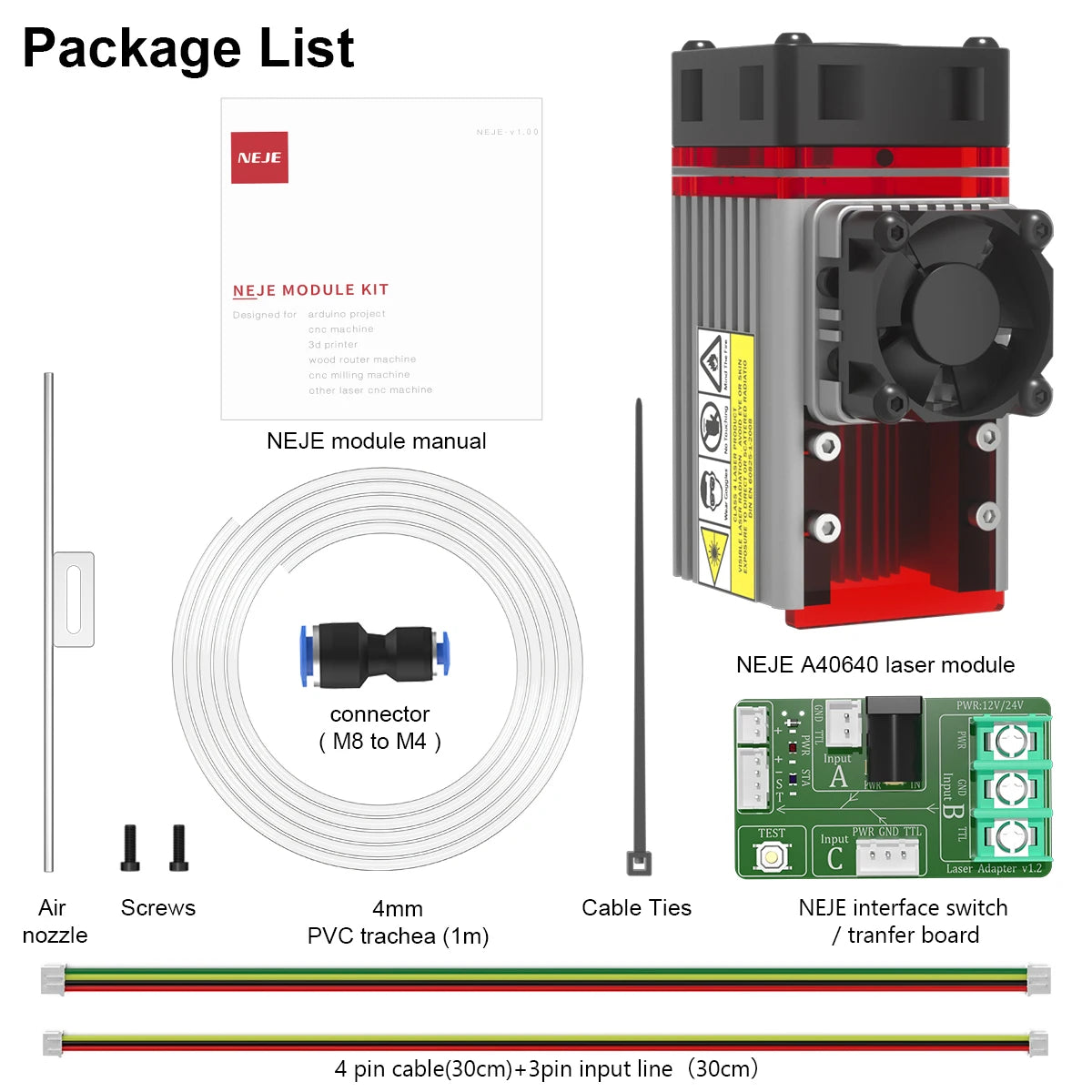 NEJE 120W Metal Cutting Laser Module Kits 450nm Blue Light TTL Module for Laser Engraver Wood Cutting Smarter Tool Air Assist