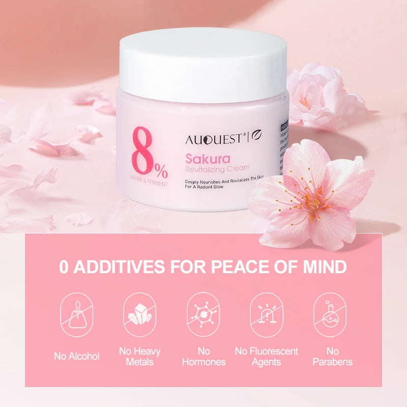 AUQUEST Sakura Face Cream Whitening Nourishing Smooth Wrinkles Hyaluronic Acid Moisturizing Korean Skin Care Cosmetics
