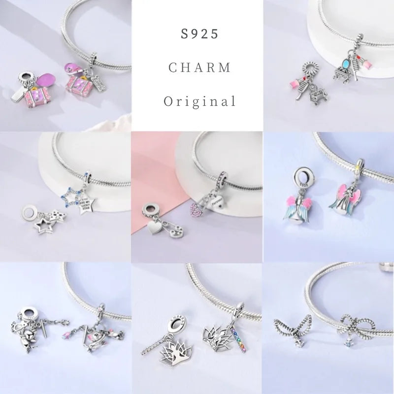 PAMELA 925 Sterling Silver Angel God Of Love Charms Wing Beads DIY For Original Pendant Bracelets Feather Jewelry For Women Gift