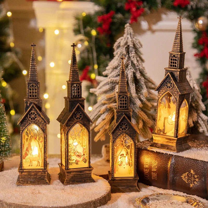 Christmas Glowing House Light Desktop Santa Claus Snowman Fairy Light Lantern for Home Navida Light Xmas Neol 2025 Desktop Decor