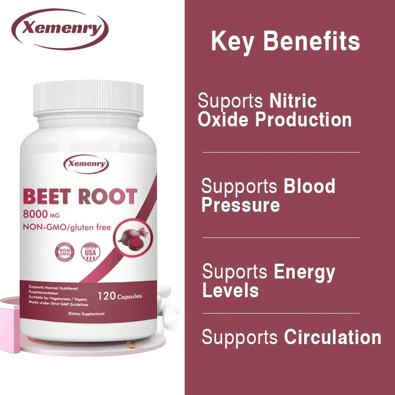 Beetroot Capsules 8000mg - Supports Heart Health, Promotes Digestive Health, and Improves Immunity