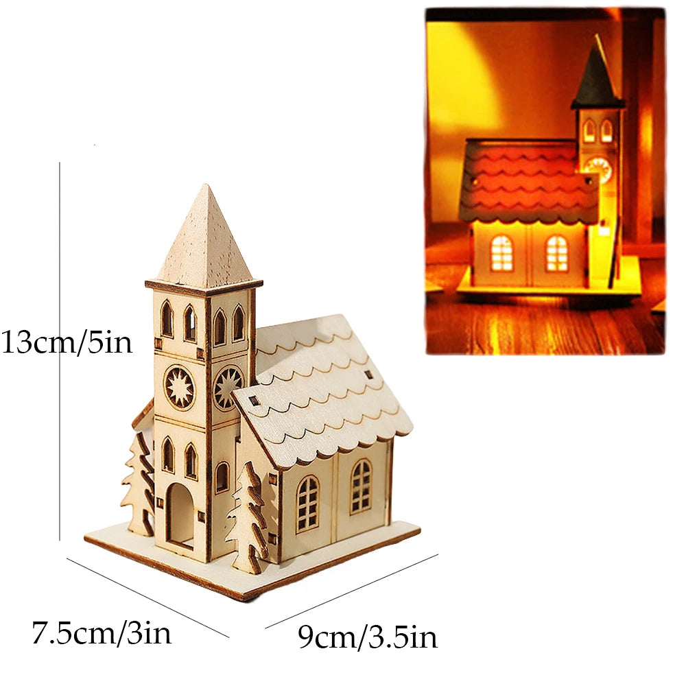 Christmas Decorations Christmas LED Light Wooden House Luminous Cabin Table Ornaments Night Lamp for Home New Year Kids Gifts