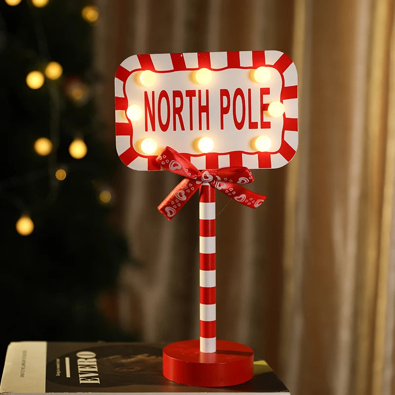 Christmas Road Sign STOP Decor LED Lights Xmas Wooden Desktop Ornaments Light Merry Christmas Home Decoration 2025 New Year Gift