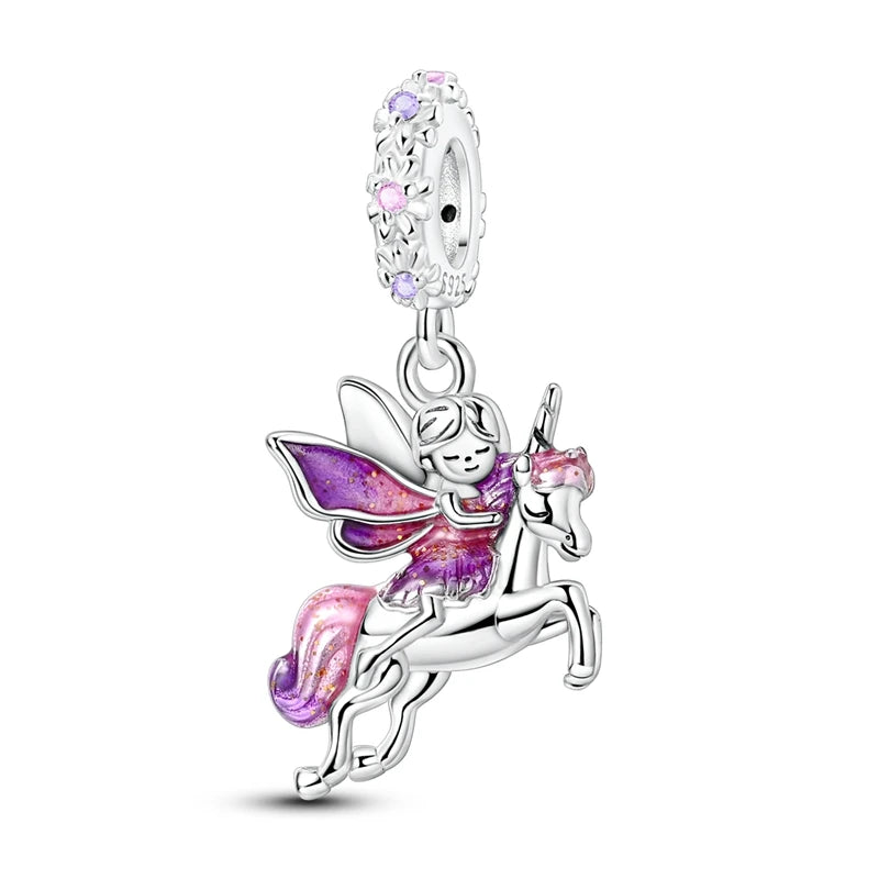 PAMELA 925 Sterling Silver Angel God Of Love Charms Wing Beads DIY For Original Pendant Bracelets Feather Jewelry For Women Gift