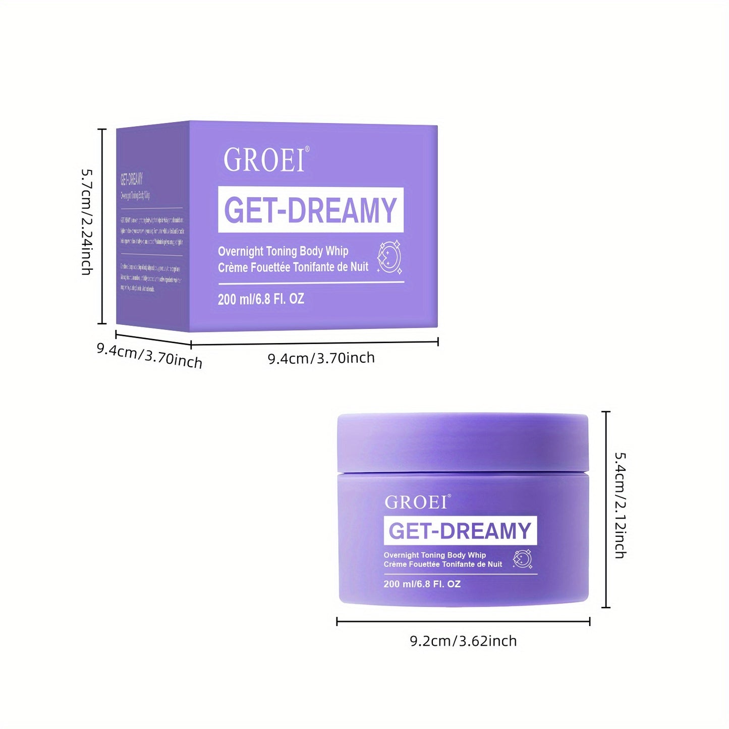 2pcs GROEI Night Firming Body Cream 6.76oz - Hypoallergenic & Quick-Results Firming Cream with Tallow Tree Leaf & Caffeine, Hydrating Botanical Blend (Milk Thistle/Chamomile/Mint) for All Light Beige Types, Overnight Nourishm