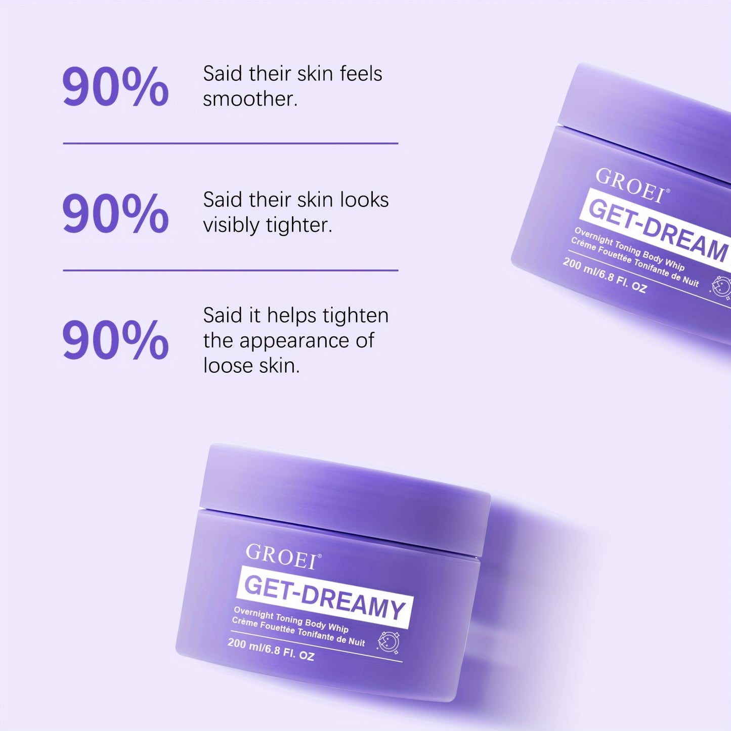 2pcs GROEI Night Firming Body Cream 6.76oz - Hypoallergenic & Quick-Results Firming Cream with Tallow Tree Leaf & Caffeine, Hydrating Botanical Blend (Milk Thistle/Chamomile/Mint) for All Light Beige Types, Overnight Nourishm