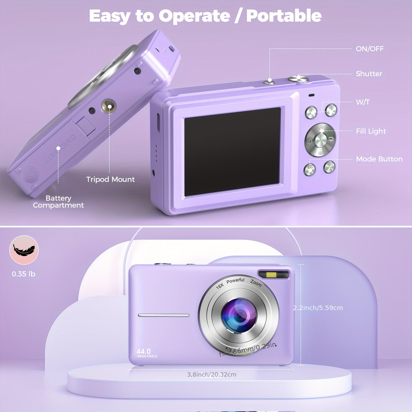 1080P HD Digital Camera 16x Digital Zoom Camera For Video Blogging 2.4-inch LCD Rechargeable Camera Photography Professional Camera With Support For Taking Pictures, Lnstant Camera, Vlogging Camera, Recording Videos And Webca
