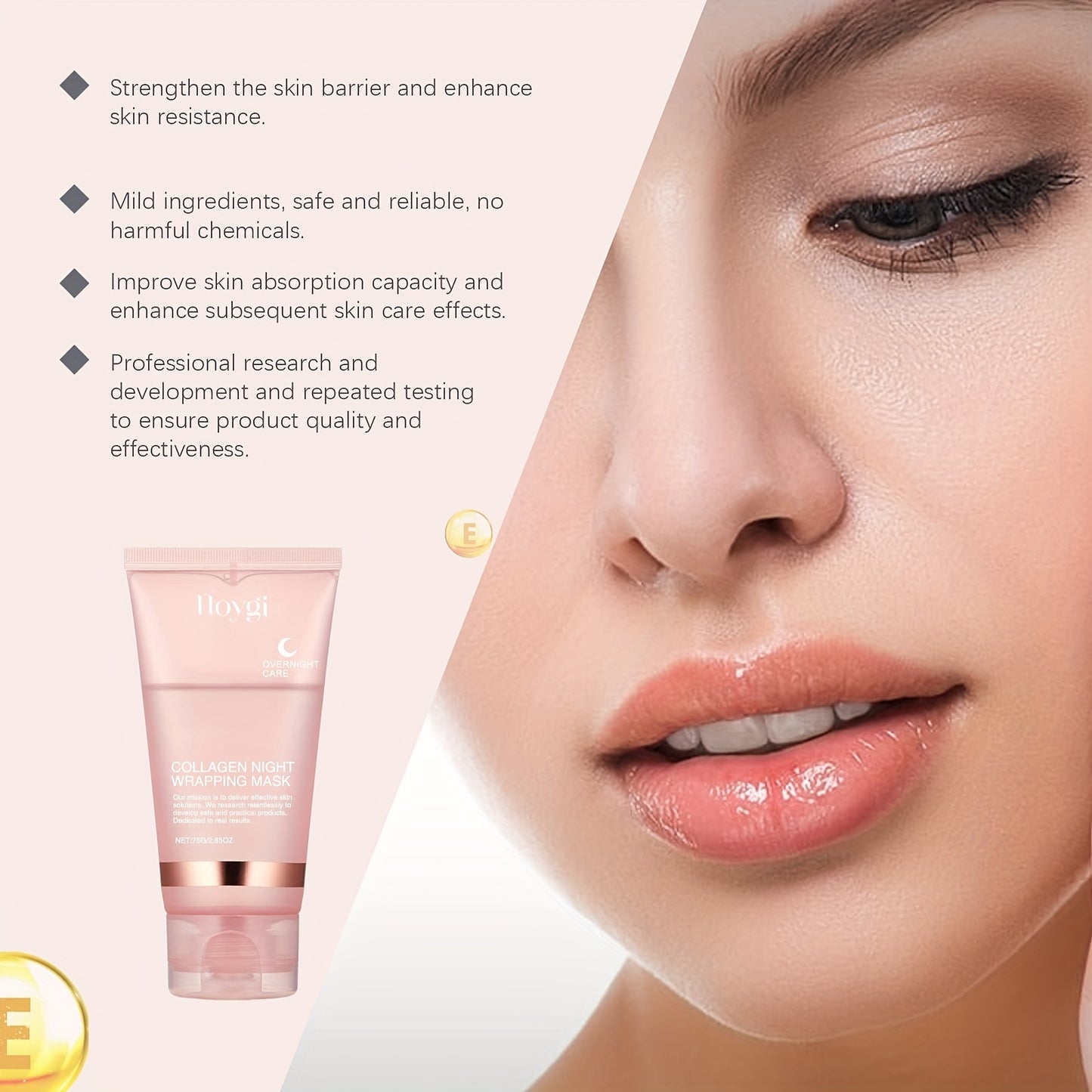 Hoygi Collagen Night Wrapping Mask with Spatula - Unisex Adult Moisturizing Overnight Mask, Firming & Lifting, Alcohol & Scent Free, for All Skin Types with Collagen, Vitamin E, Glycerin - Korean Skincare