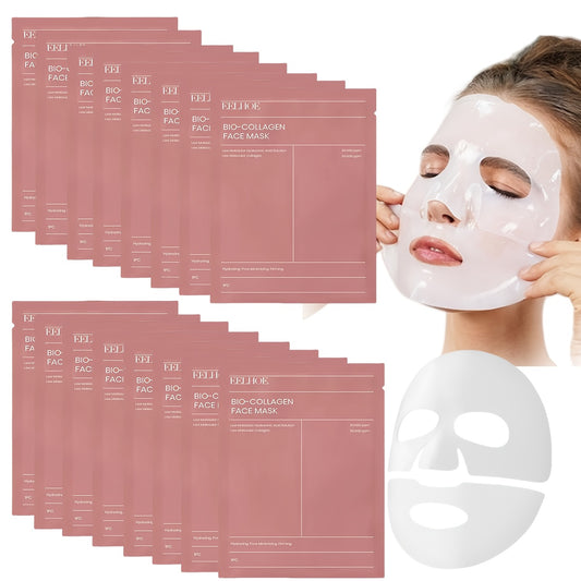 16-Pack Bio Collagen Face Masks with Hyaluronic Acid - Firming & Moisturizing Skincare, Alcohol-Free for All Light Beige Types, Korean Skincare Essentials, Perfect Mother's Day Gift, Face Light Beige Care