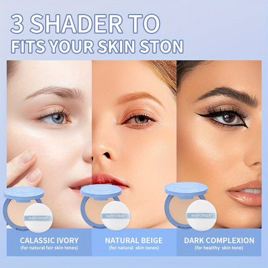 3 Colors Oil Control Matte Face Powder, Long Lasting Flawless Setting Powder Compact Face Makeup With Puff
