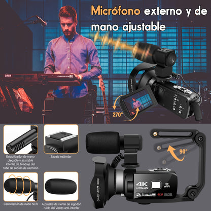 5K 30fbs camera Ultra HD camera has a 3.0-inch ultra-clear touch screen to support charging and recording, HDMI-OUT to support external MIC-IN to take pictures of 64 million pixels, and 5k ultra HD video digital camera.