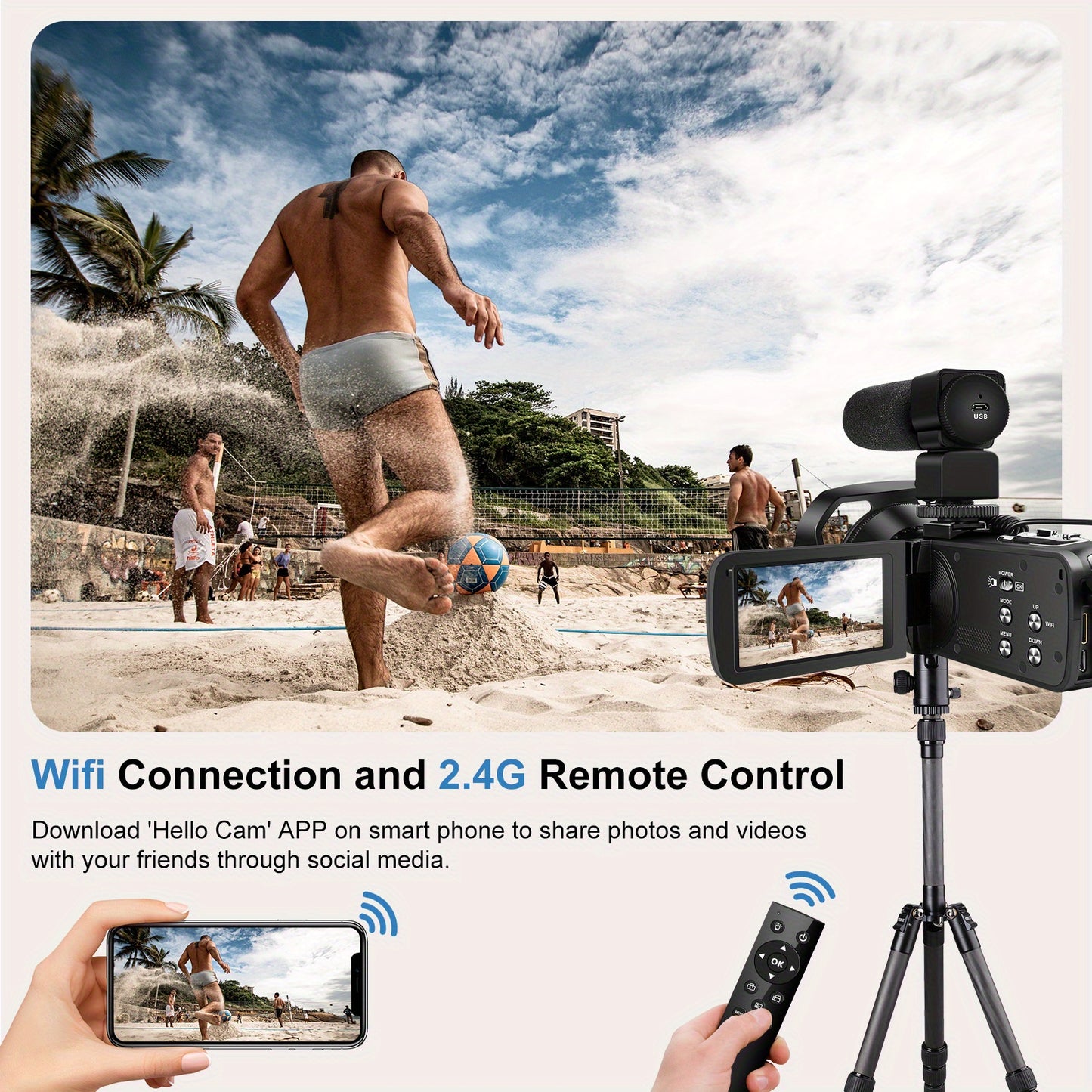5K 30fbs camera Ultra HD camera has a 3.0-inch ultra-clear touch screen to support charging and recording, HDMI-OUT to support external MIC-IN to take pictures of 64 million pixels, and 5k ultra HD video digital camera.