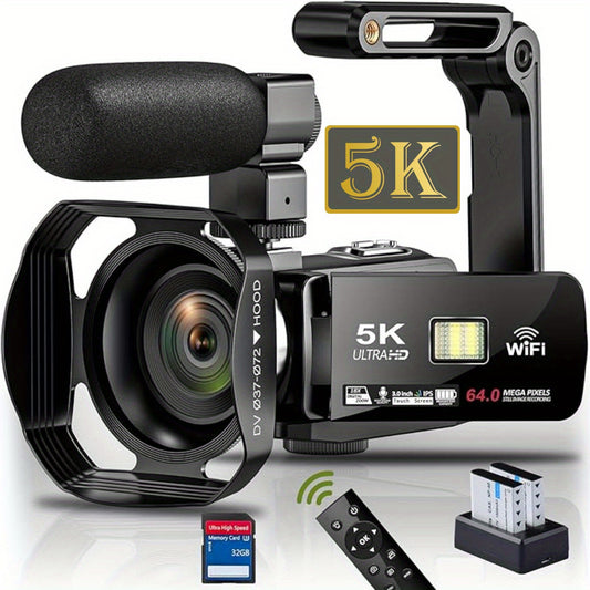 5K Video Camera 64MP Camcorder IR Night Vision Vlogging Camera 18X Zoom WiFi Digital Camera 3.0'' Touch Screen Recorder Camera with 32GB SD Card, Microphone, 2.4G Remote Control