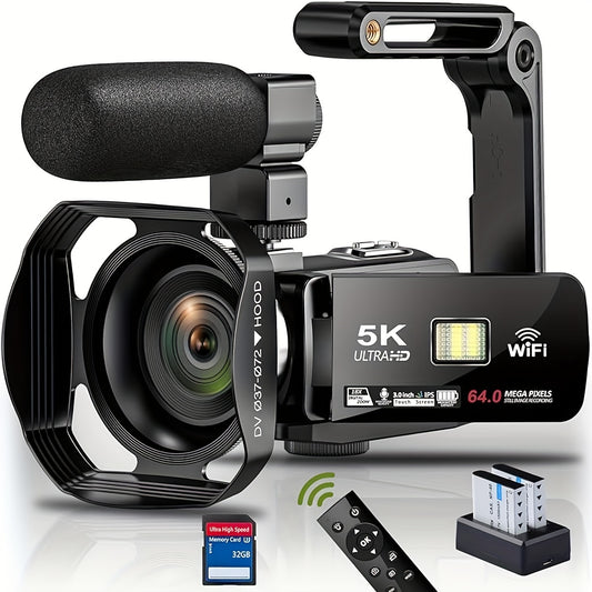 5K Video Camera 64MP Camcorder IR Night Vision Vlogging Camera 18X Zoom WiFi Digital Camera for YouTube 3.0'' Touch Screen Recorder Camera with 32GB SD Card, Microphone, 2.4G Remote Control