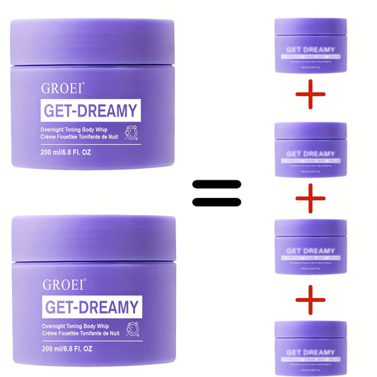 2pcs GROEI Night Firming Body Cream 6.76oz - Hypoallergenic & Quick-Results Firming Cream with Tallow Tree Leaf & Caffeine, Hydrating Botanical Blend (Milk Thistle/Chamomile/Mint) for All Light Beige Types, Overnight Nourishm