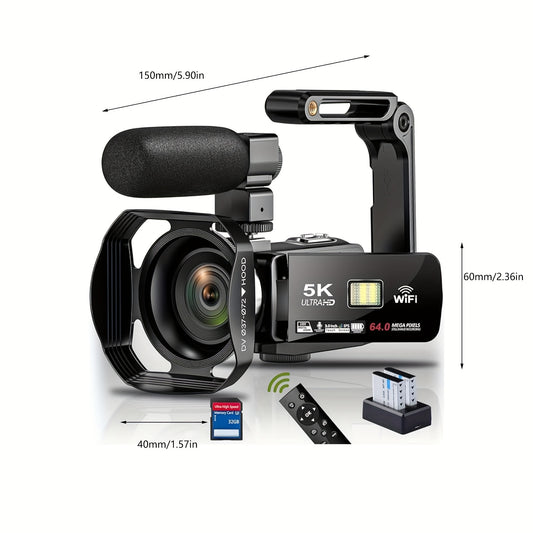 5K Video Camera 64MP Camcorder IR Night Vision Vlogging Camera 18X Zoom WiFi Digital Camera for YouTube 3.0'' Touch Screen Recorder Camera with 32GB SD Card, Microphone, 2.4G Remote Control