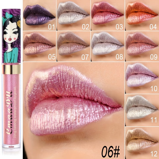 11 Color Long Lasting Waterproof Lip Gloss, Metallic Shimmer Glitter Finish Lipstick for Valentine's Day Gifts and Music Festival