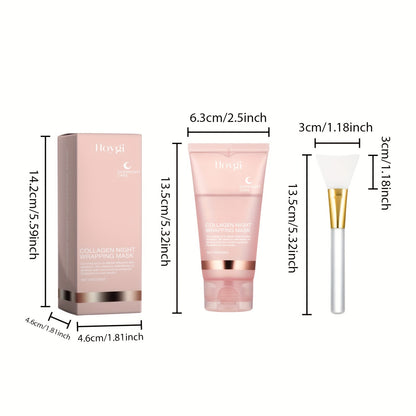 Hoygi Collagen Night Wrapping Mask with Spatula - Unisex Adult Moisturizing Overnight Mask, Firming & Lifting, Alcohol & Scent Free, for All Skin Types with Collagen, Vitamin E, Glycerin - Korean Skincare