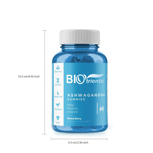 Biotrients - Ashwagandha Vitamin D Gummies - Improved Sleep, Stress Reduction, Relaxation And Cognitive Support For Men And Women, Mixed Berry, Gluten Free And Gelatin Free. America's #1 Ashwagandha - 60 GOlI Capsules Per Bot