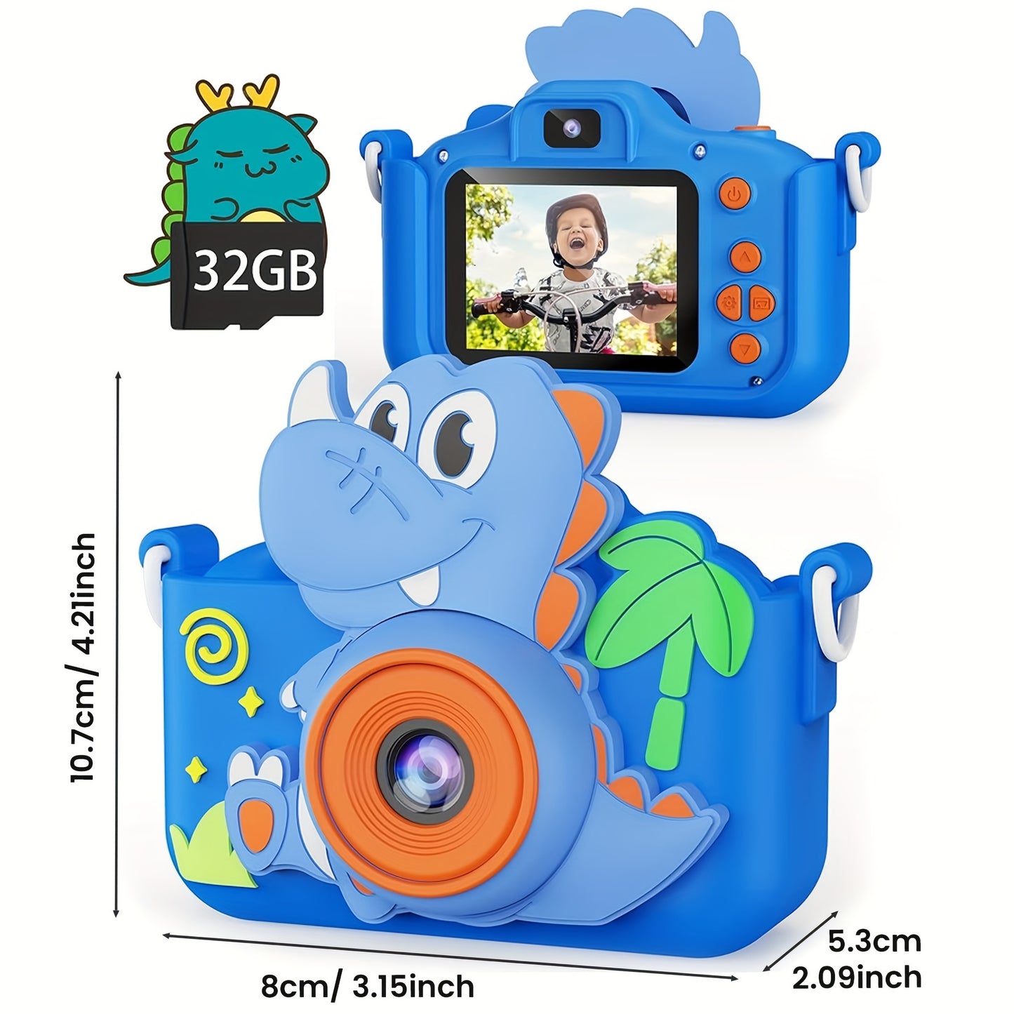 Kids Digital Camera Toy for Kids Age 3-8, 1080P HD Video Toddler Camera with 32GB SD Card, Selfie Digital Camera with Dinosaurs Soft Silicone Cover, Christmas Birthday Gifts, Father's Day