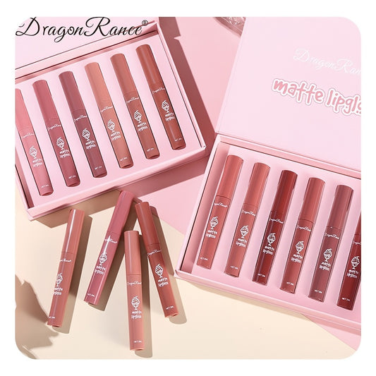 6 Pcs Lip Glaze Lipstick 6 Sets Non Stick Cup Nude Skin Color Lip Gloss Cute Set Box Long Lasting Non Stick Cup Does Not Fade Waterproof Lip Gloss Lipstick Gel, Valentine's Day Gifts For Women