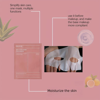 16-Pack Bio Collagen Face Masks with Hyaluronic Acid - Firming & Moisturizing Skincare, Alcohol-Free for All Light Beige Types, Korean Skincare Essentials, Perfect Mother's Day Gift, Face Light Beige Care