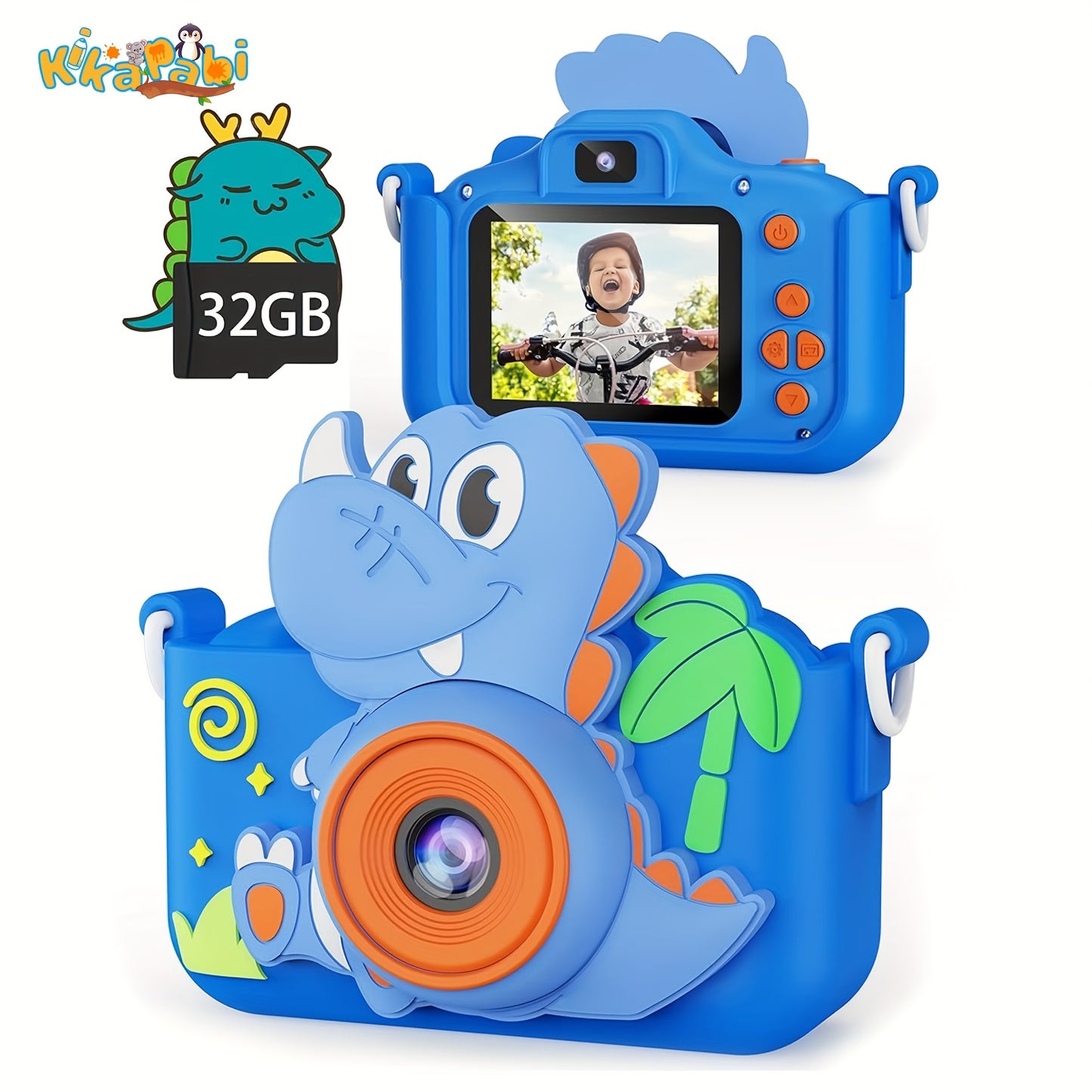 Kids Digital Camera Toy for Kids Age 3-8, 1080P HD Video Toddler Camera with 32GB SD Card, Selfie Digital Camera with Dinosaurs Soft Silicone Cover, Christmas Birthday Gifts, Father's Day