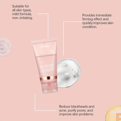 Hoygi Collagen Night Wrapping Mask with Spatula - Unisex Adult Moisturizing Overnight Mask, Firming & Lifting, Alcohol & Scent Free, for All Skin Types with Collagen, Vitamin E, Glycerin - Korean Skincare