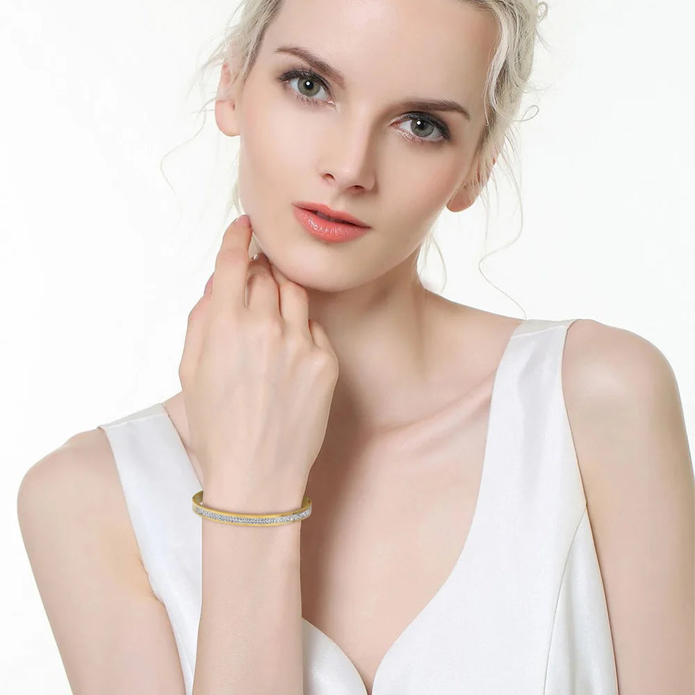 Two Row crystal rhinestone pave stainless steel bracelets & bangles for women Fashion Jewelry Bangle Accessories Drop Shipping