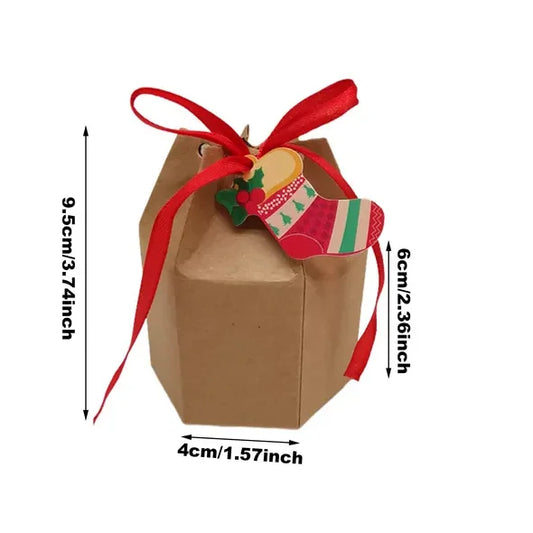 24pcs Cartoon Santa Claus Snowman Pattern Christmas Gift Boxes Ribbon Cards Paper Cookie Candy Treat Boxes Party Favor Supplies