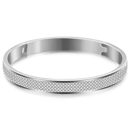 Two Row crystal rhinestone pave stainless steel bracelets & bangles for women Fashion Jewelry Bangle Accessories Drop Shipping