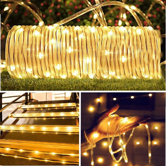 Christmas Decoration 2025 Outdoor Street Garland Winter Festoon Led Tube Rope String Light Plug-Operated 10/20/30/40M New Year