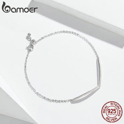 bamoer V Shape Geometric Silver Bracelet Dazzling Clear CZ Chain Bracelets for Women 925 Sterling Silver Wedding Jewelry SCB137