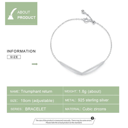 bamoer V Shape Geometric Silver Bracelet Dazzling Clear CZ Chain Bracelets for Women 925 Sterling Silver Wedding Jewelry SCB137