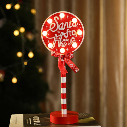 Christmas Road Sign STOP Decor LED Lights Xmas Wooden Desktop Ornaments Light Merry Christmas Home Decoration 2025 New Year Gift