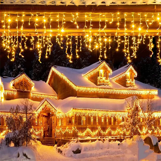 Christmas Decorations For Home Outdoor LED Curtain Icicle String Light Street Garland On The House Winter 220V 5m Droop 0.4-0.6m