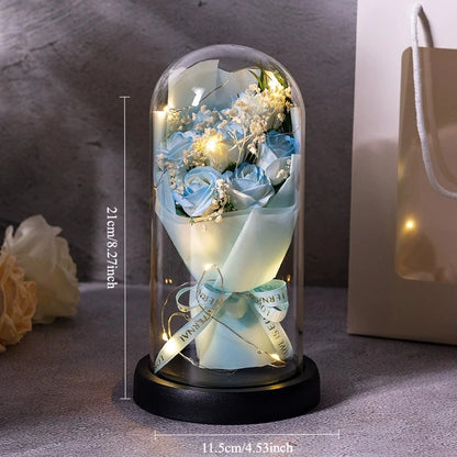 Real Touch Eternal Rose Dome with LED Lights Romantic Home Decor Preserved Flower Gift for Valentine  Anniversary Wedding