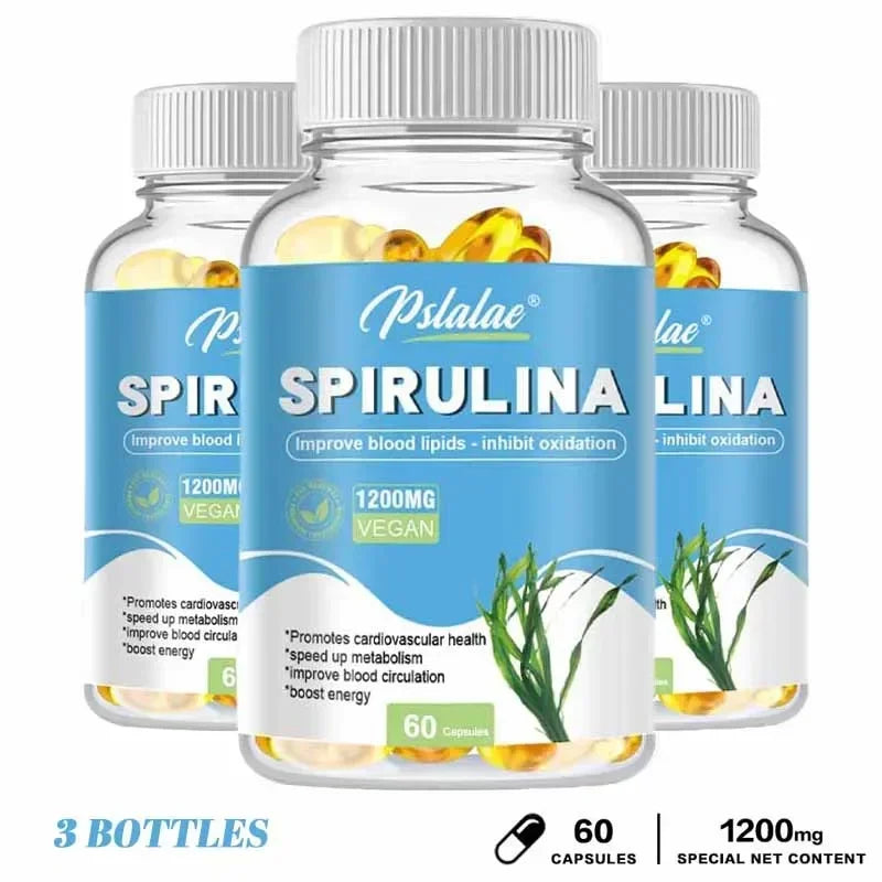 Organic Spirulina Capsules - Supports Cardiovascular and Immune Health, Promotes Blood Circulation, Enhances Energy, Antioxidant